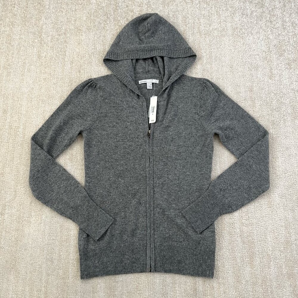 NWT Y2K 2008 Old Navy 100% Cashmere Hooded Zip Up Cardigan Sweater M Gray